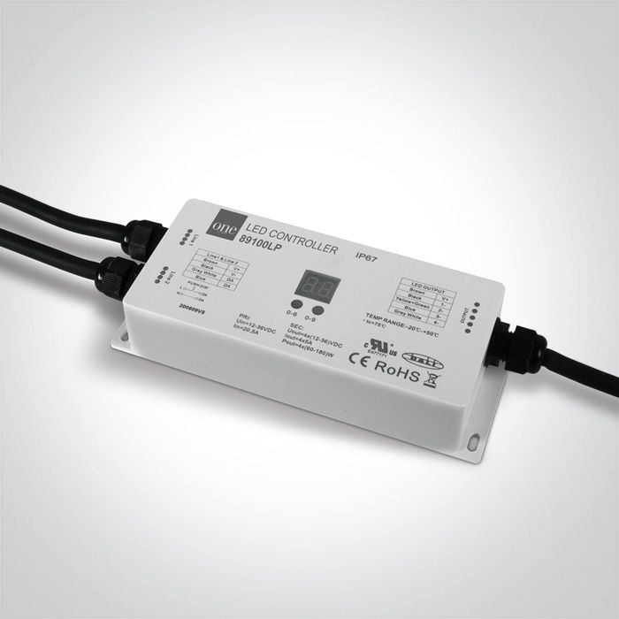 Controlador de regulación DALI de ONE Light para voltaje constante de 12-36V, referencia 89100LP, con función Push to Dim y certificación IP67.