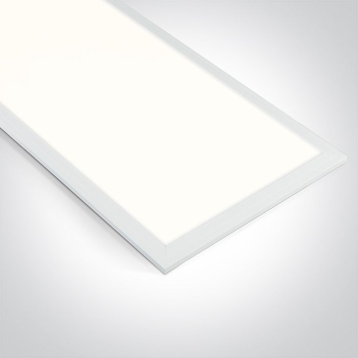 Vista frontal del panel LED empotrable de 120x30 cm en color blanco, con temperatura de color ajustable, ideal para oficinas y comercios.