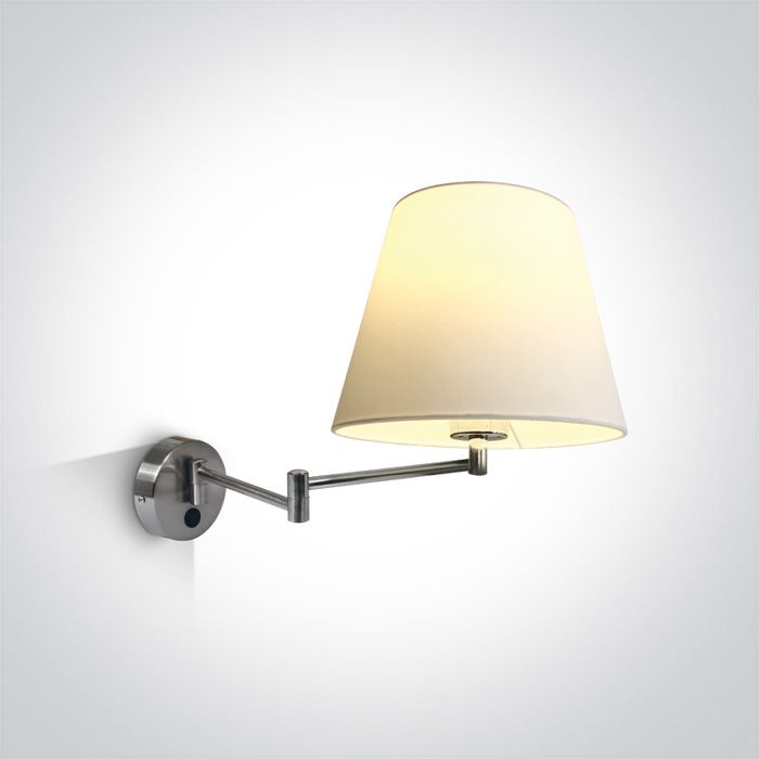 61046/MC BRUSHED CHROME WALL LIGHT 12W E27 WHITE SHADE