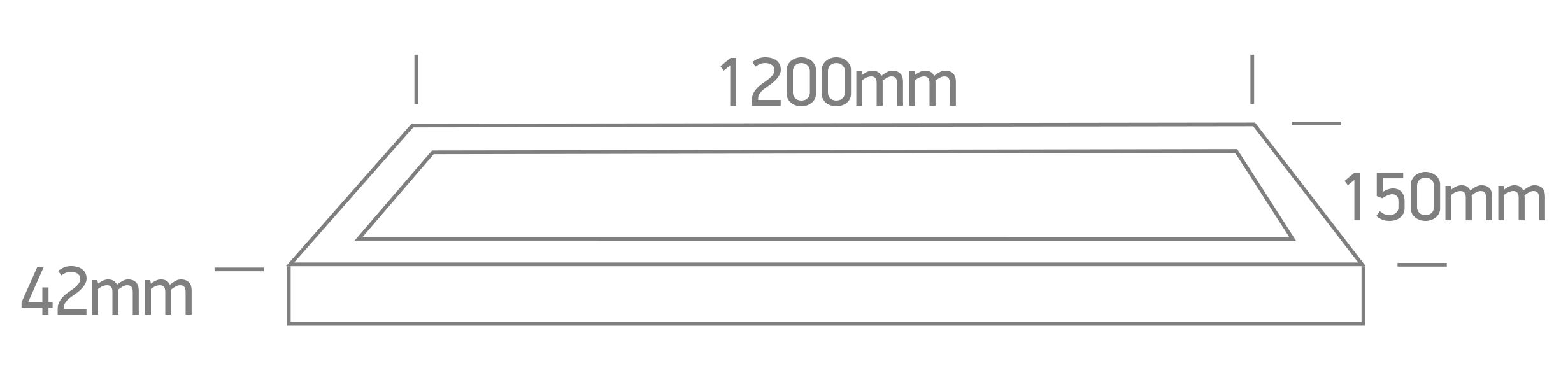 Esquema técnico del panel LED de superficie de 120x15 cm con difusor microprismático, mostrando dimensiones y diseño.