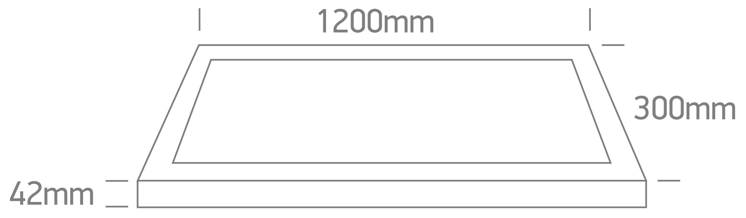 Esquema técnico del panel LED de superficie de 30x120 cm con difusor microprismático, mostrando dimensiones y diseño.