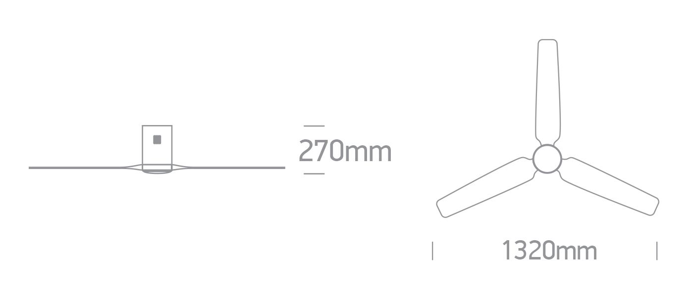 Dimensiones del ventilador de techo negro ONE LIGHT Ref. 6310C/B/V