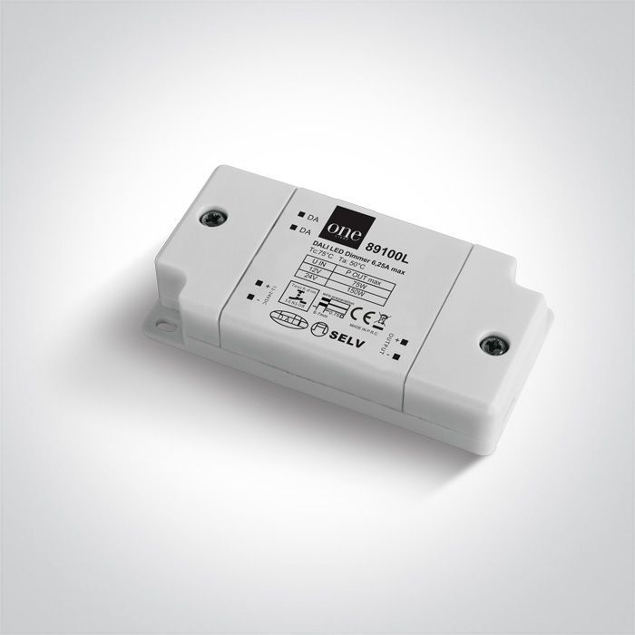 Controlador de regulación DALI de ONE Light para voltaje constante de 12-24V, referencia 89100L, con función Push to Dim y certificación IP20.
