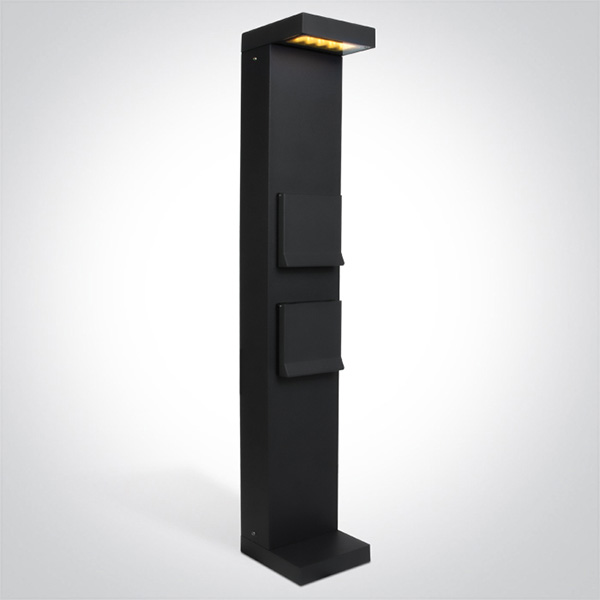 ANTHRACITE BOLLARD 70cm 8W WW IP65 230V 2x SCHUKO 1000w each